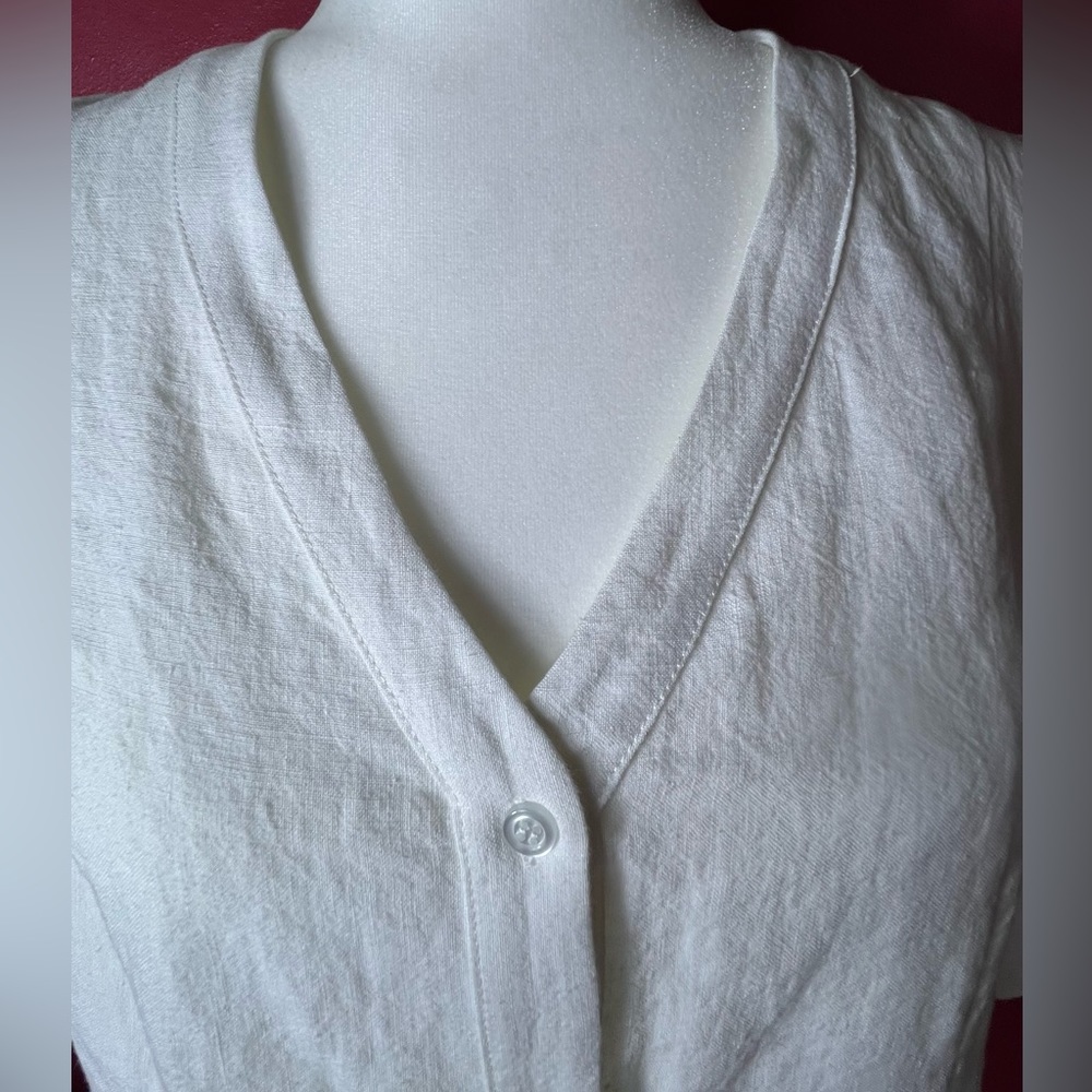 Drew Beverly White Linen Short Sleeve Top, Size Medium, NWT - Picture 4 of 12